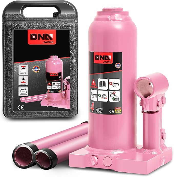 DNA Motoring 4 tons / 8818 lbs Lifting Automotive Welded Hydraulic Bottle Jack for Repair Vehicle, Pickup, Truck, w/Manual Handle, Pink, TOOLS-00352-PK
