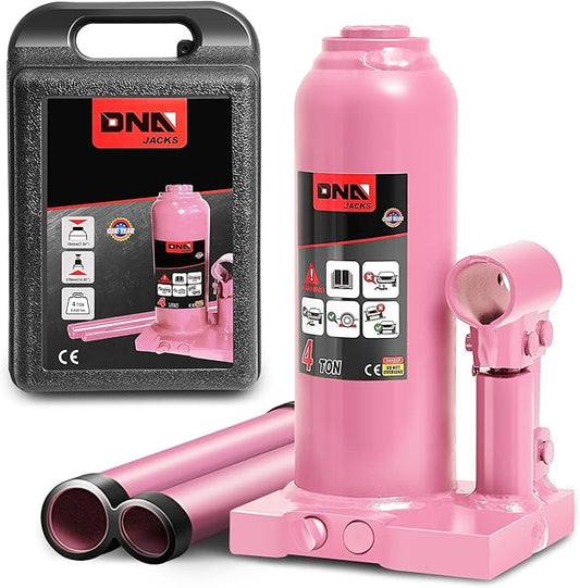 DNA Motoring 4 tons / 8818 lbs Lifting Automotive Welded Hydraulic Bottle Jack for Repair Vehicle, Pickup, Truck, w/Manual Handle, Pink, TOOLS-00352-PK