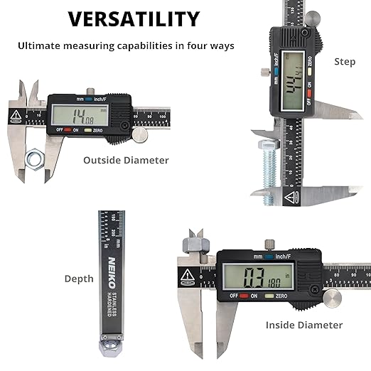 NEIKO 01407A Electronic Digital Caliper Measuring Tool, 0 to 152 Mm, Stainless Steel Construction with Large LCD Screen, Quick Change Button for Inch Fraction Millimeter Conversions, 1 Count
