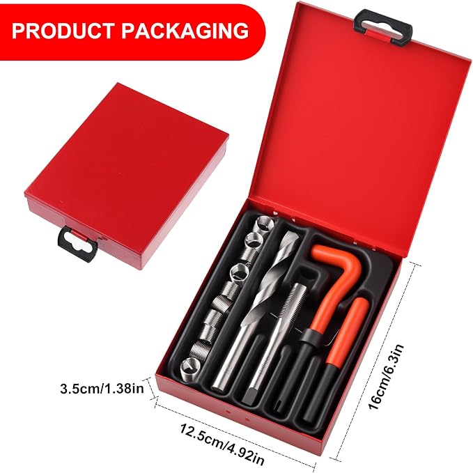 Helicoil Metric Thread Repair Insert Kit, M12X1.25mm Rethreading | Thread Repair kit with HSS Drill Bits, Rethreading Inserts Tool Set for Damaged Thread Repairing with Carry Case