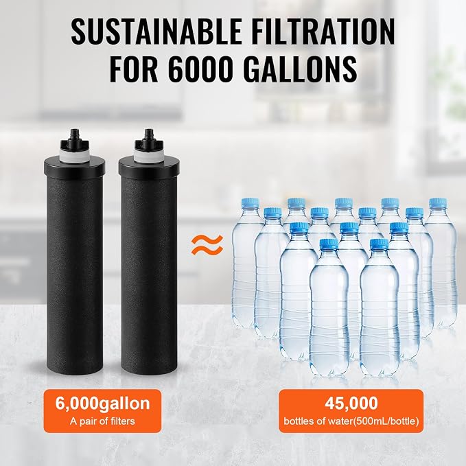 VEVOR Water Filters Replacement, Purification Elements, Activated Carbon Replacement Filters, Easy to Replace Water Filter, Gravity Water Filter System, Compatible with Most Brands, Pack of 2, Black