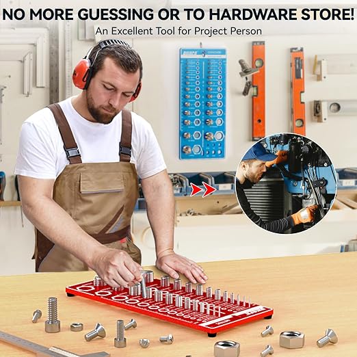 62 Nut and Bolt Thread Checker Standard and Metric, Bolt Size and Thread Gauge with 25 SAE & 25 Metric & 12 Drill Bit Gauge,Bolt and Nut Identifier Gauge for Nut Bolt Size Finder in Narrow Tricky Area