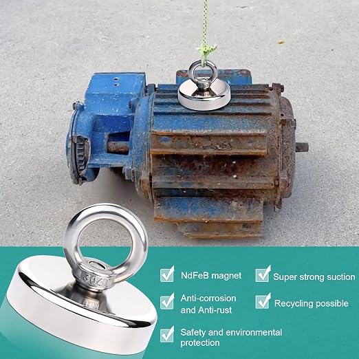 Lift Fishing Magnet - 2.36 Inch, 300 lbs Pulling Force, Super Strong Rare Earth Neodymium Magnets for Retrieving