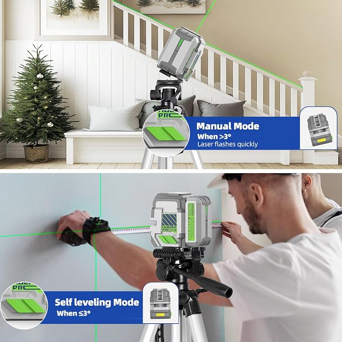 Huepar Pro Laser Level Rechargeable, Self Leveling Green Cross Line Laser Level Tool with Outdoor Pulse Mode, 18-Hour Long Runtime with Digital Angle Finder -GK011SG&DAG01
