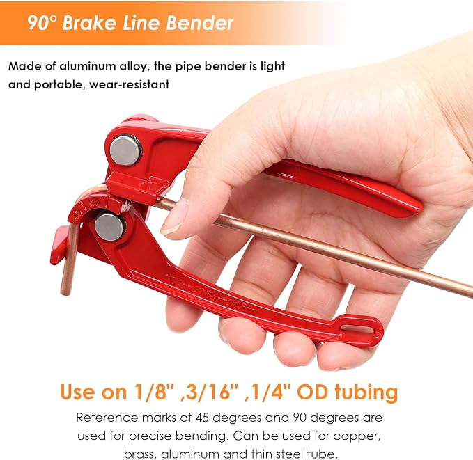 3/16Inch + 1/4 Inch Brake Line Repair Kit, 2 Set 25FT 3/16 1/4 Brake Line with 102Pcs Fittings (Includes 8 Unions) and Double & Single Brake Line Flaring Tool Kit & Brake Line Bender(Gold)