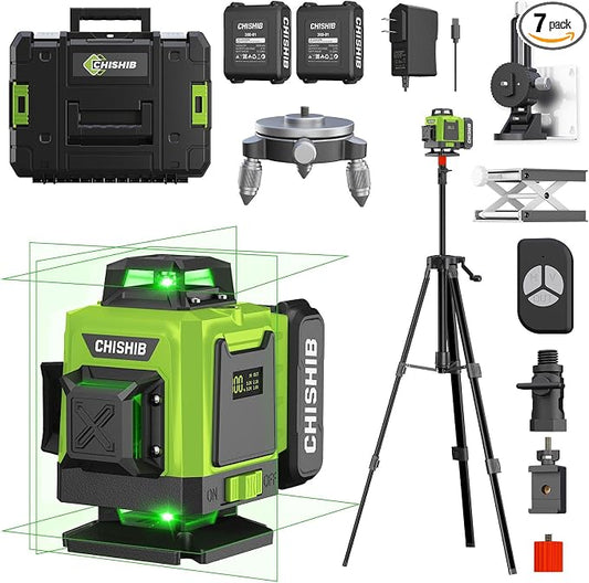 16 Lines Green Laser Level Kit -4x360° 4D Self-Leveling Cross Line Laser Level, Rotary Base and Accessories for Construction, Home Improvement and Picture Hanging,(Safety Class ll, <1mW power output.)
