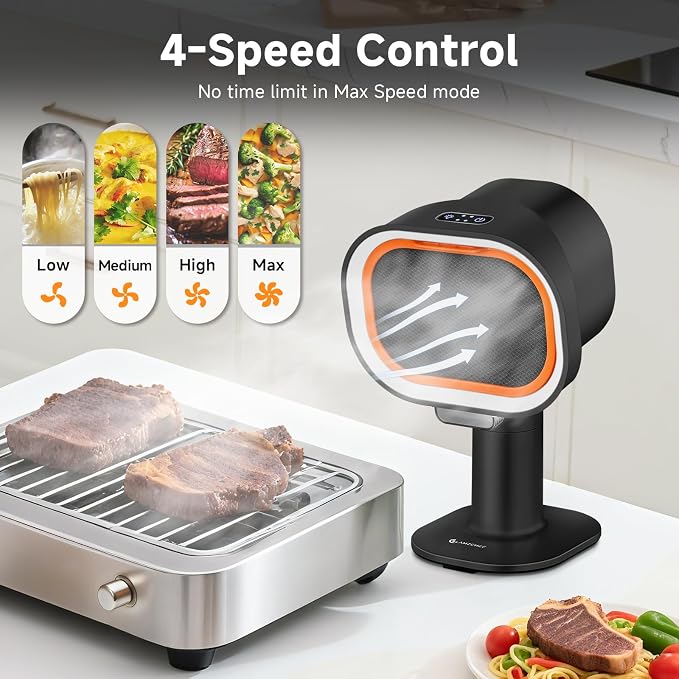 Portable Range Hood - 4-Speed Adjustable Exhaust Fan with Telescoping Height & 40° Tilt Low Noise 52dB, Large-Caliber Aluminum Filter + Oil Cup & 10 Carbon Cotton Filters for Indoor BBQ/Hot Pot/RV