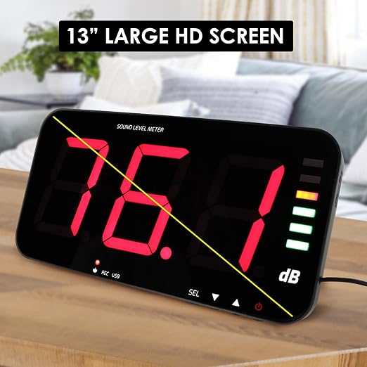 Decibel Meter Recorder 13 Inches Sound Level Meter, Wall Mount Noise Meter for Classroom Sound Meter with 16.4ft Sensor, Buzzer Alarm and Unlimited Data Logging, Noise Meter Decibel for Studio, Home