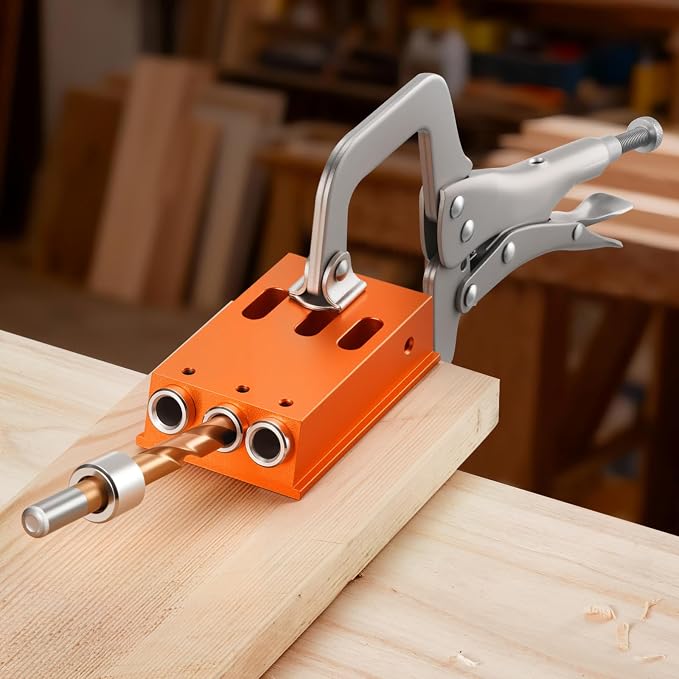 VEVOR Pocket Hole Jig Kit, 1/2 to 1-1/2 in Adjustable, Jig Pocket Hole System with Toolcase, C-Clamp, Step Drill, Hex Wrench, Drill Stop Ring, Square Drive Bit, Reinforced Metal Frame, for Woodworking