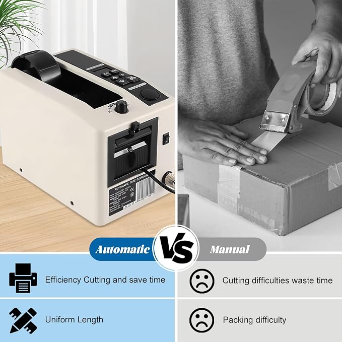 Electric Tape Cutting Machine, Automatic Tape Dispenser Cutting 8-50mm Width 999mm Cutting Length, Ribbon Cutting Machine for Wrapping/Packing Office Shipping, Businesses, Home Use
