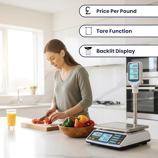 Aquos Digital Kitchen Scale Class III Legal for Trade Price Computing Scales Food & Retail Scale with LCD Backlit Display Tare Function & Stainless Steel Platform (Pole Display, 60Lbs)