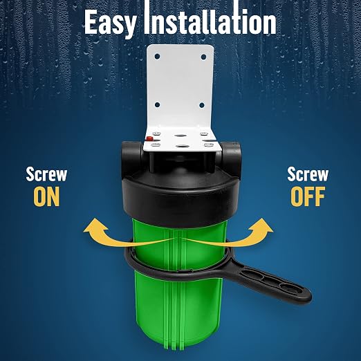 High Capacity 10 x 4.5” Whole House Filter Purifier System for Well or City Water, Presser Relief Button, 1” NPT Brass Port, Double O-Ring, Meets NSF Standards & Regulations (Green, 2 Sets)