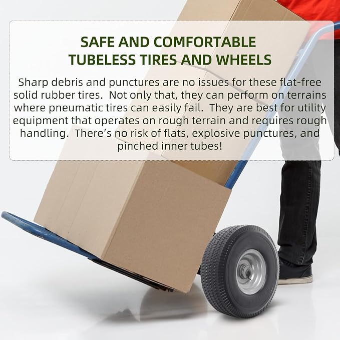 AR-PRO (2-Pack) 10-Inch Solid Wheel Replacement - 4.10/3.50-4 Flat Free Tire and Wheel with 5/8 extra 3/4 &1/2 Bearings and 2.25" Offset Hub - Compatible with Hand Truck, Generator, Gorilla Carts