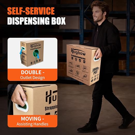 5/8"x3800' Heavy Duty PET Strapping Banding Roll, Packaging Strapping Banding Roll, 1500 lbs Break Strength, Polyester Banding Strapping Coil, Polyester Strapping Roll with SelfDispensing Box