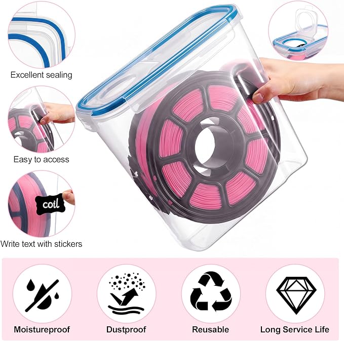 Blushtier 12 Pcs Large Filament Storage Box with Lids 3D Printer Dryer Box Portable Storage with Label for 3D Printing Filaments Sealing and Protection 9.76 * 9.64 * 4.5inch (Blue)