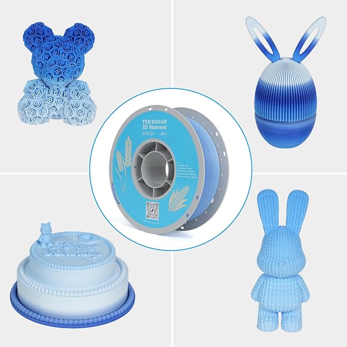 TECSONAR Matte Rainbow 3D Printer Filament 1.75mm,Gradient PLA 1kg Spool (2.2lbs), Dimensional Accuracy +/- 0.02 mm Matte Blue White