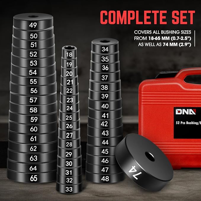 DNA Motoring 52pcs Custom Bushing Driver Set, 52 in 1 Transmission Bearing Race Seal Wheel Axle Installer Removal Tools Kit, TOOLS-00575