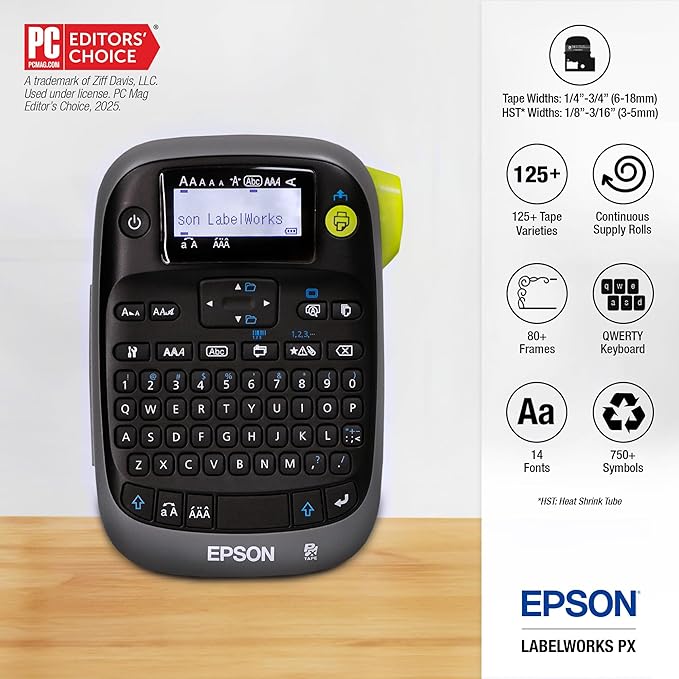 LABELWORKS Epson LW-PX300 Industrial Label Maker & 209BCPX Genuine PET (Polyester) Tape Cartridge - Black on Clear Label Maker Tape - 3/8" (9MM) Wide, 30'