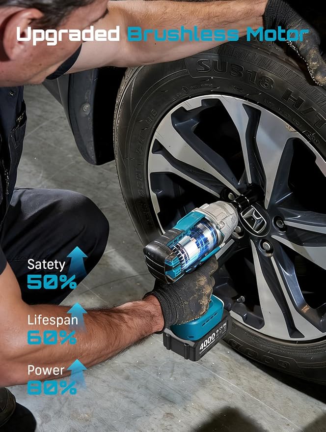 Seesii Cordless Impact Wrench 1/2 inch, High Torque 479 Ft-lbs(650Nm) Brushless Impact Gun,2500RPM w/2x4.0 Battery, 6 Sockets,8 Drill Bits, High Torque Power Impact Driver for Car Home,WH6 Lite