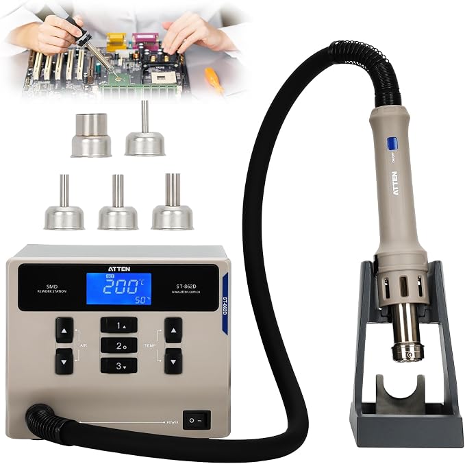 ATTEN ST-862D Lead-free Hot Air Gun Soldering Station,ST-862D 1000W Digital Display Automatic Sleep Hot Air Gun Soldering Station, PCB Chip Soldering Repair Desoldering Station