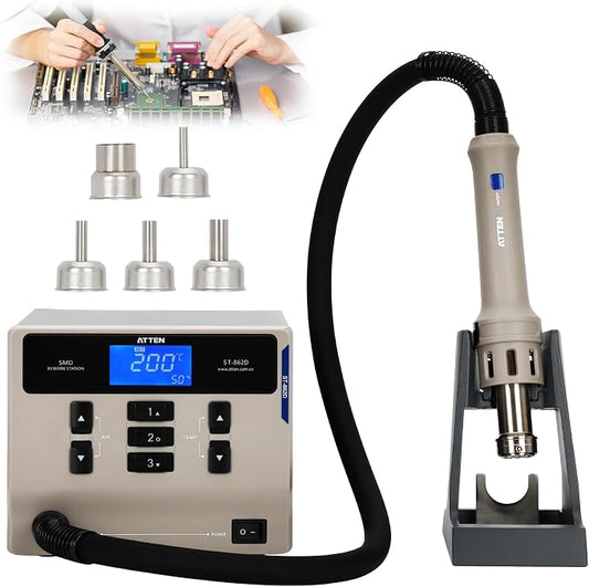 ATTEN ST-862D Lead-free Hot Air Gun Soldering Station,ST-862D 1000W Digital Display Automatic Sleep Hot Air Gun Soldering Station, PCB Chip Soldering Repair Desoldering Station