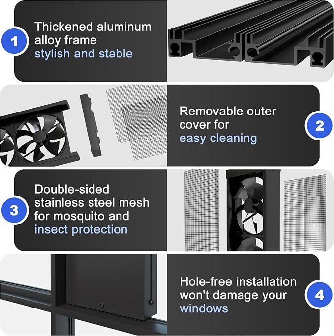 AMSXNOO 20.9-24.8" Vertical Window Exhaust Fan for Sliding Window, Punch-Free Installation Casement Window Fan, Variable Speed Vent Fan, 4" Retractable, for Livingroom Bedroom Bathroom Kitchen Office