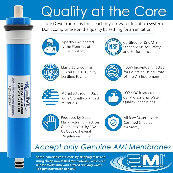 APPLIED MEMBRANES INC. 12 GPD Reverse Osmosis Membrane | RO Membrane Water Filter Replacement for Reverse Osmosis Water Filtration System | 1.5” x 12” Universal Compatibility | Made in USA