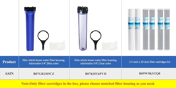 Geekpure Whole House Replacement Water Filer Cartridges-2.5" x 20" - 5 Micron - 6 Pack PP Sediment and Carbon Filters