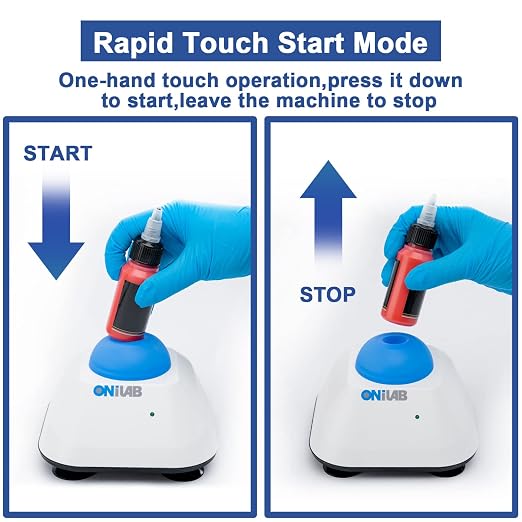 ONiLAB Mini Vortex Mixer with Touch Function, Lab Mixing, Nail Polish, Eyelash Adhesives and Acrylic Paints Mixing, Lab Vortexer with Sturdy Aluminum Cast Base，120pcs 7/32in Mixing Balls,Blue