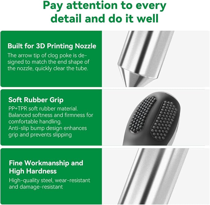 Creality Clog Poke,3D Printer Nozzle Cleaning Kit,Φ1.5mm L210mm Prolong Throat Piercing Needle 3D Printing Tool for 1.75mm Nozzles,Clean Hotend Without Disassembly