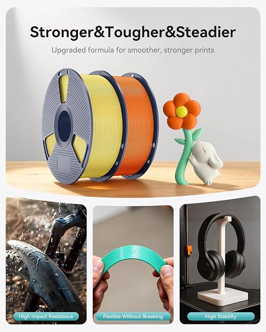 SUNLU PLA+2.0 Filament 1.75mm, Upgraded Tougher & Stronger PLA Plus for 3D Printers, Smooth & Neatly Wound, ±0.02mm Accuracy, 1KG Spool (2.2lbs),Olive Green
