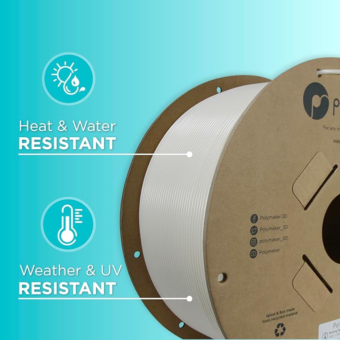 Polymaker ASA Filament 1.75mm White, 3kg ASA 3D Printing Filament, Heat & Weather Resistant - ASA 3D Printer Filament Perfect for Printing Outdoor Functional Parts