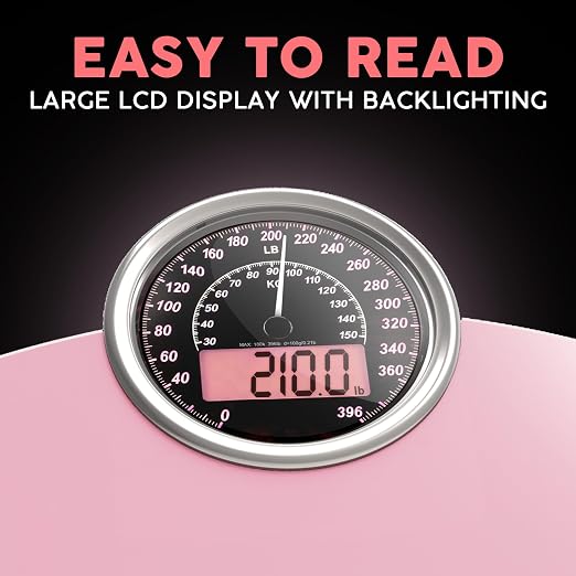 Hybrid Bathroom Scale - Analog & Digital Display, Accurate to 400 lbs | See weight on both an analog dial and digital LCD at once. Wide glass platform, accurate to 0.2 lbs, batteries included.