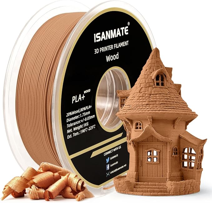 iSANMATE 3D Printer Filament - Yellow Pear PLA+ Wood Filament 1.75mm, 1kg Spool (20% Real Wood Fiber)