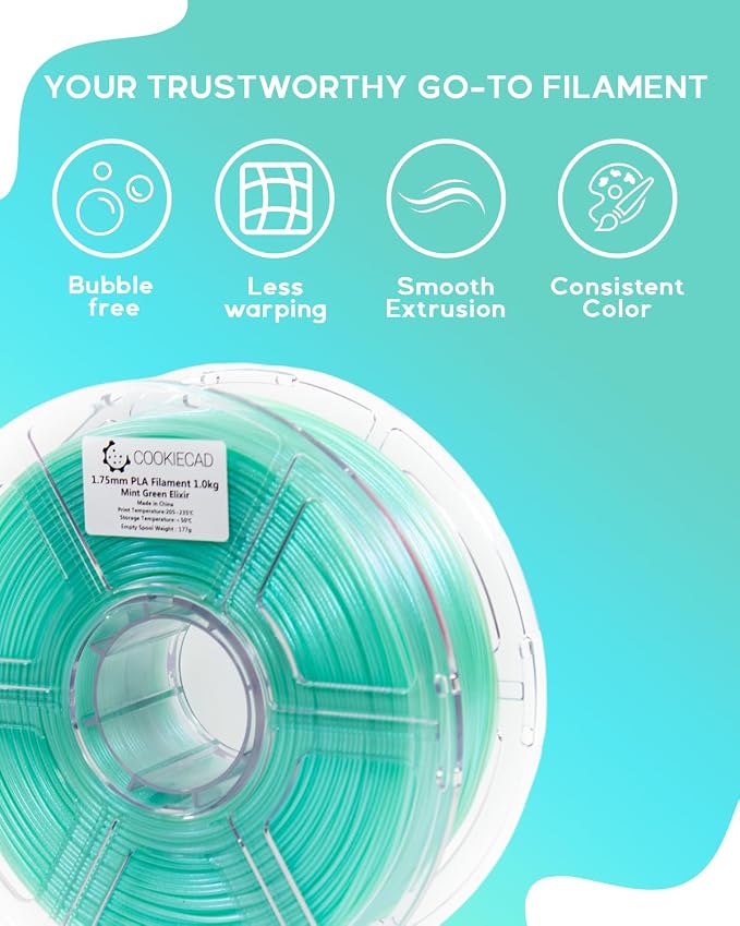 Cookiecad PLA Filament 1.75mm 1kg Iridescent Glitter 3D Printer Filament - Mint Green Elixir PLA