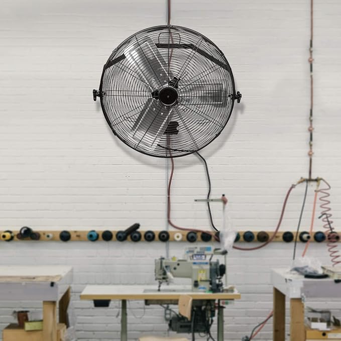 Simple Deluxe 24 Inch Industrial Wall Mount Fan, Max 7600 CFM 3 Speed Commercial Ventilation Metal Fan for Warehouse, Greenhouse, Workshop, Patio, Factory and Basement - High Velocity, black