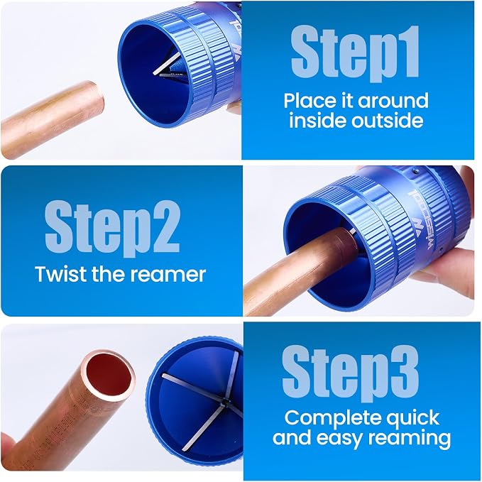 WISSCOOL Pipe Reamer Tool, Copper PVC Tube Deburring Tool Plumping Tools Pipe Cleaner 1/4" to 1-5/8" Inner Outer Reamer Pipe Tubing Chamfer for Metal PVC PPR Copper Brass Aluminum(Blue)