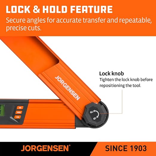 JORGENSEN Digital Angle Finder, Multi Angle Finder Tool with Backlit LCD, Protractor Digital Level with Horizontal & Vertical Bubble