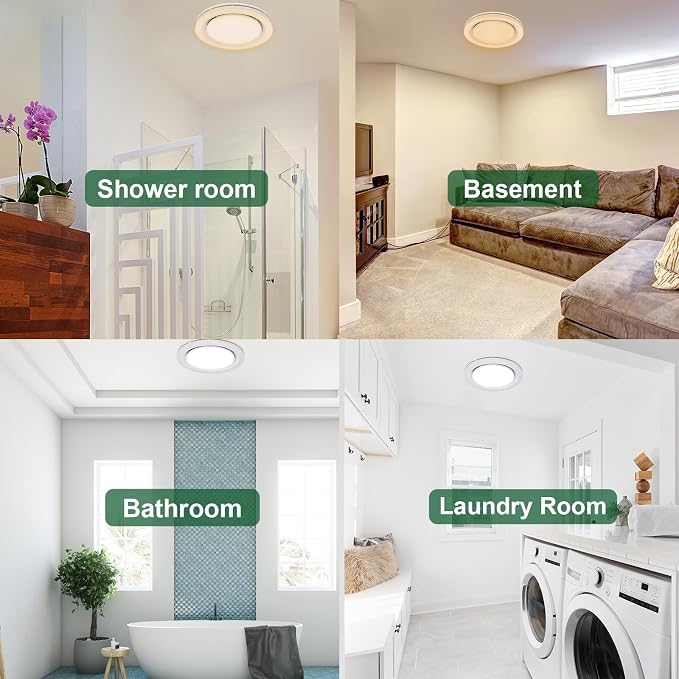 Akicon Bathroom Exhaust Fan with Light, 90 CFM, 1.5 Sones, 15W Dimmable 3CCT LED Light with 5W Night Light Ventilation fan for Bathroom, Kitchen and Home, Round, Silver
