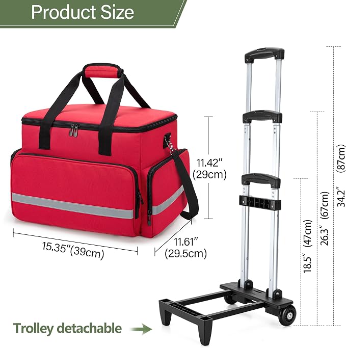 CURMIO Rolling Teacher Tote Bag with Wheels, Teaching Work Bag with Padded Sleeve for up to 14” Laptop for Teaching, Office, Red(Bag Only)