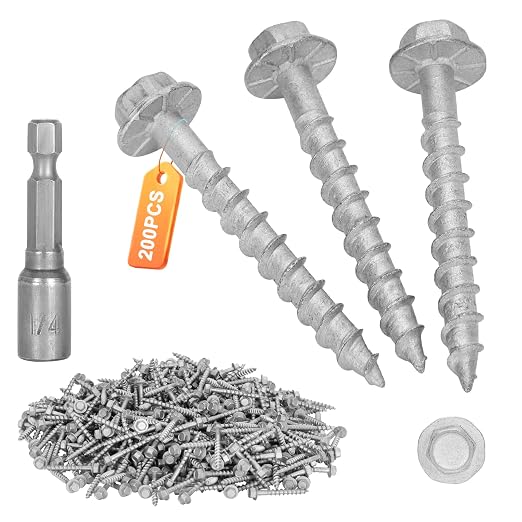 #9x1-1/2 Joist Hanger Screws 200QTY Hurricane Screws,Mech.Galv. Wood Screw | 1500-Hour Salt Spray Rust Test Construction Screws for Joist Hangers,1/4-Hex Drive with 0.370"-Dia,Replace 9112R500