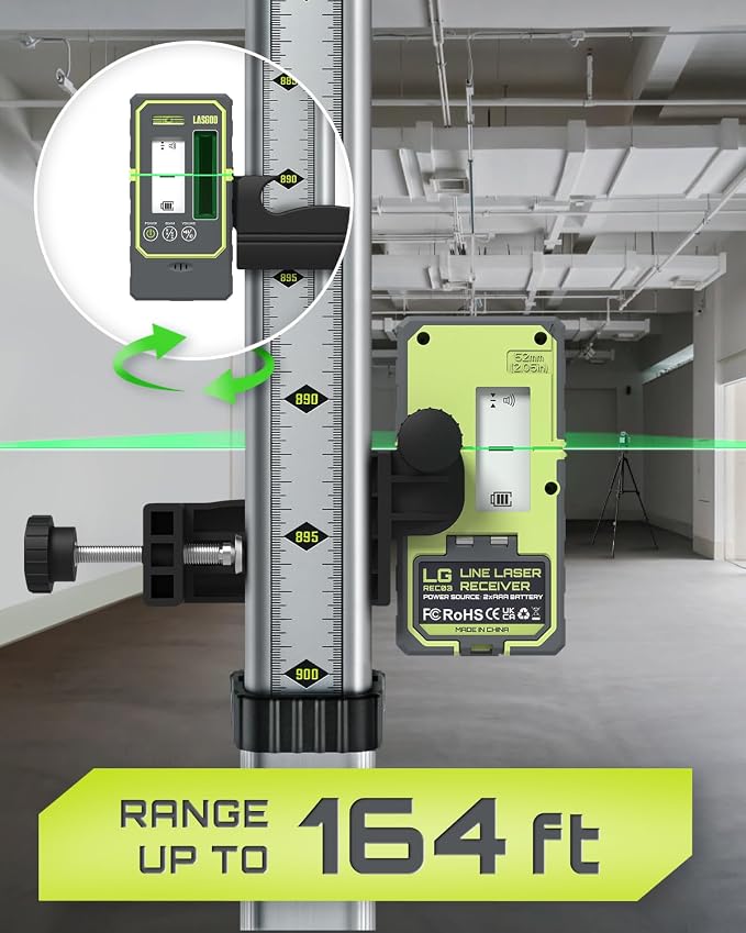 LasGoo Laser Level 3x360° Self Leveling, 3D Green Cross Line Laser for Construction and Picture Hanging,LasGoo LG-REC03 Laser Detector for Laser Level