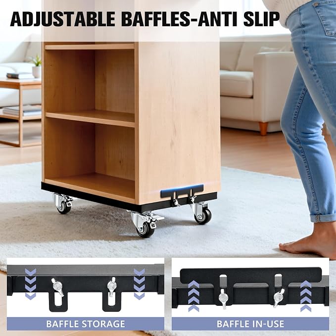 KEDSUM Furniture Dolly 1000LBS × 2 Pack, 17 x 13 in Heavy Duty Moving Dolly with Reinforced Steel Frame, Mover Dollies with Brake Wheels, Anti-Slip Baffles, Easy Moving for Dryer, Refrigerator