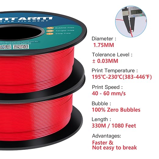 GIANTARM 3D Printer Filament,2pcs Red Pla Filament, 1Kg(2.2lbs) Spool, 1.75mm Dimension Accuracy +/- 0.03mm, 3D Printing Filament