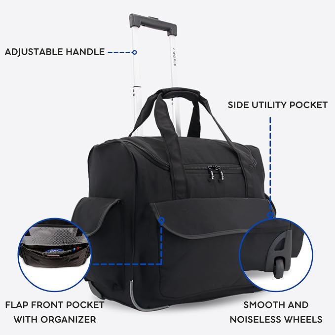 J World New York Donna Rolling Tote Bag on Wheels. Laptop Carry-On, Black (Measures 15 X 17 X 8.3 inches, Holds over 35 litres)