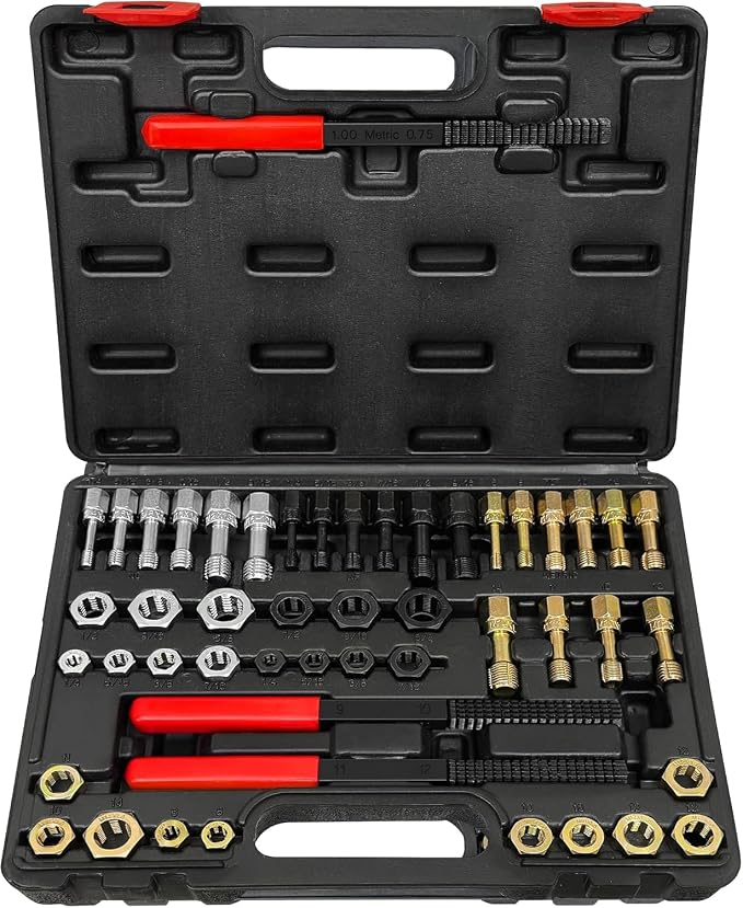 49PC Thread Chaser Set Metric & UNC UNF Thread Repair Kit, SAE Rethreading Tool Bolt Restorer File Nut Rethreader