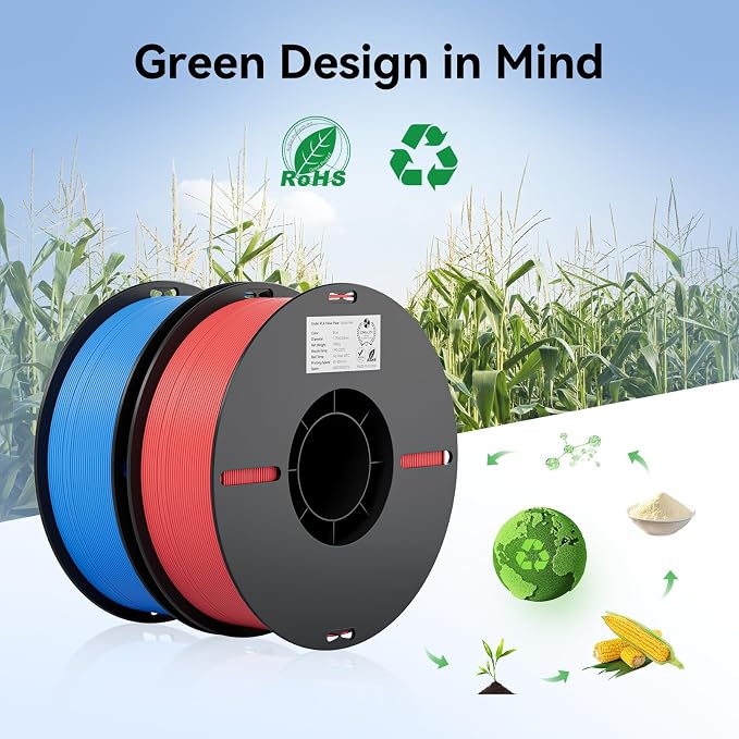 Creality PLA Filament 1.75mm Bundle 2KG, High Precision +/-0.02mm 3D Printer Filament, Consistent Extrusion, Smooth Printing, 2 Pack 1KG Spool,Fits for Most FDM 3D Printers(Red, Blue)