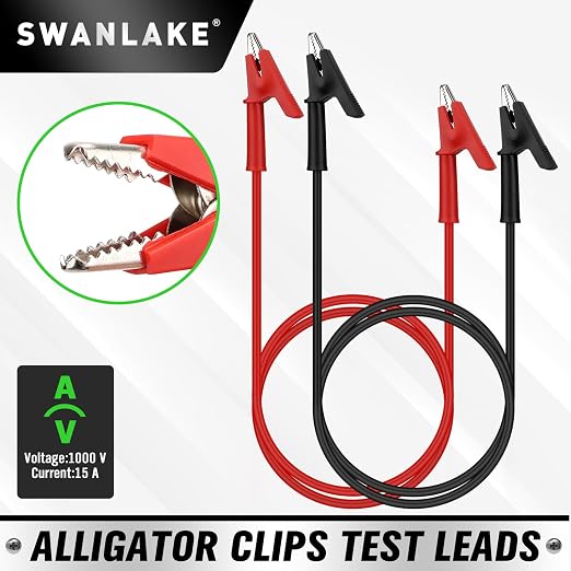 SWANLAKE 2-Piece Dual-Ended Alligator Clip Test Leads, 1000V 15A 3.5ft/1M Electrical Alligator Clips, Flexible Copper Cable Crocodile Clip, Electrical Wires with Gator Clips