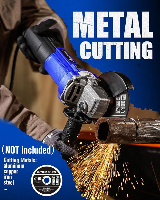 AVID POWER Angle Grinder 4-1/2 inch Electric Grinder Tools 750W 6.5 Amp Metal Grinder, 11500 RPM, with Grinding Wheels, Auxiliary Handle, Wrench for Grinding - Blue