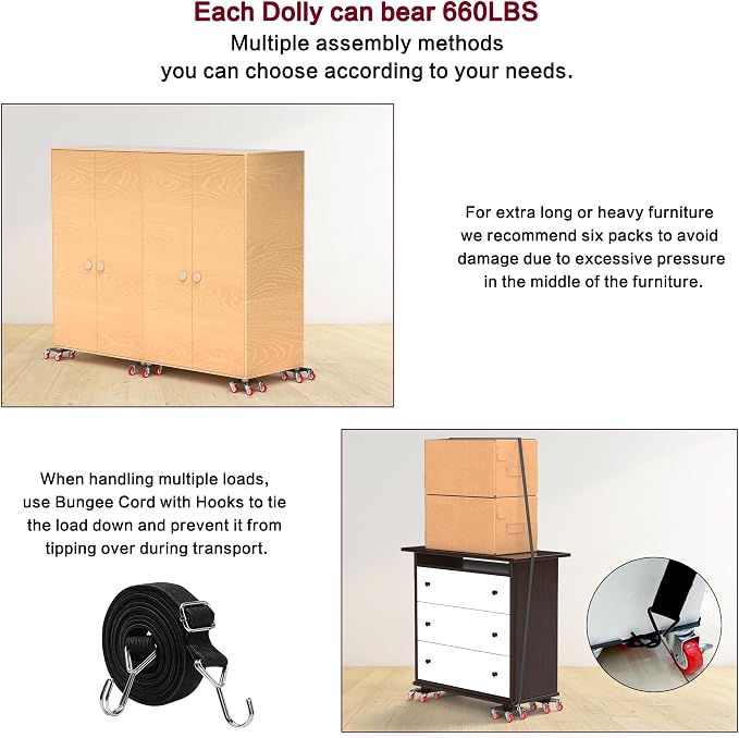 Heavy Duty Furniture Dolly with 5 Wheels, 3300 lbs Load Capacity for Easy Moving and Storage, Furniture Lift Mover Tool Set Perfect for Heavy Home or Office - Made of Premium Carbon Steel(4 Packs)